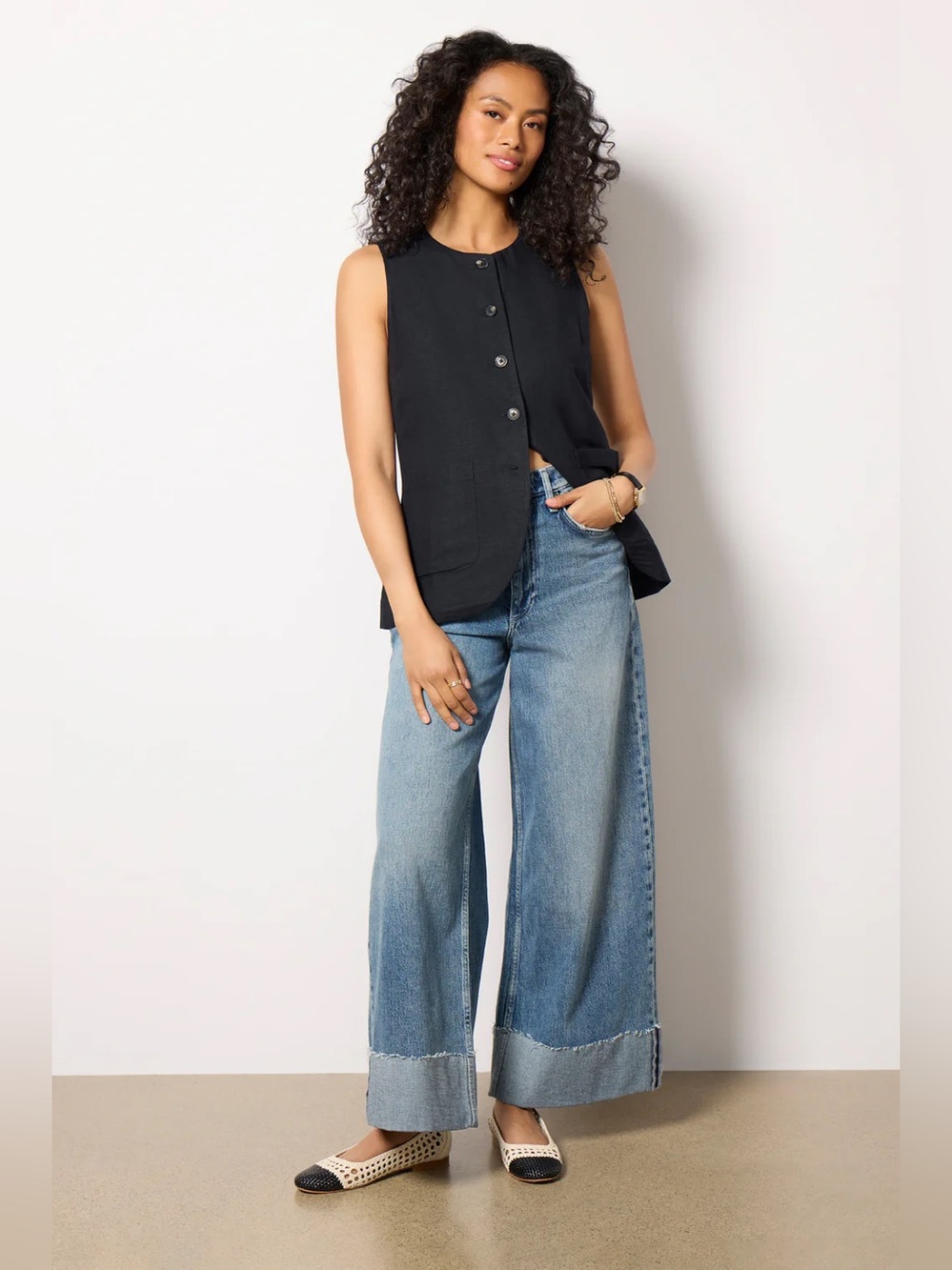 Evereve Natalia Long Linen Vest black size S